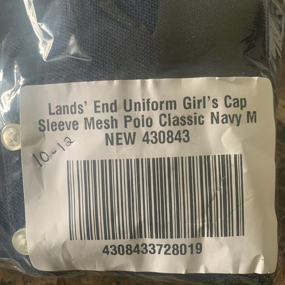 NWT LANDS' END UNIFORM GIRL'S CAP SLEEVE MESH POLO SHIRT CLASSIC NAVY MEDIUM - Picture 8 of 8